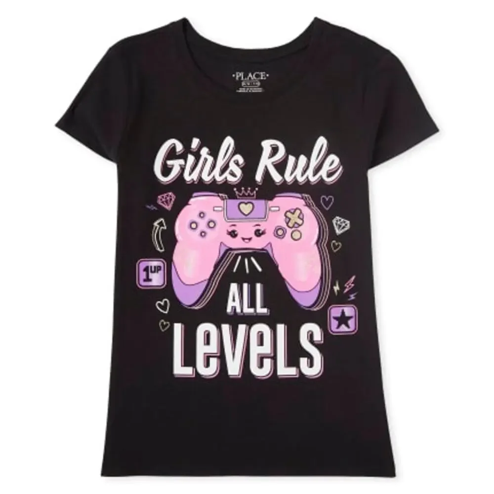 The Children's Place Black Graphic Short Sleeve T-Shirt Youth Girls Size XXL